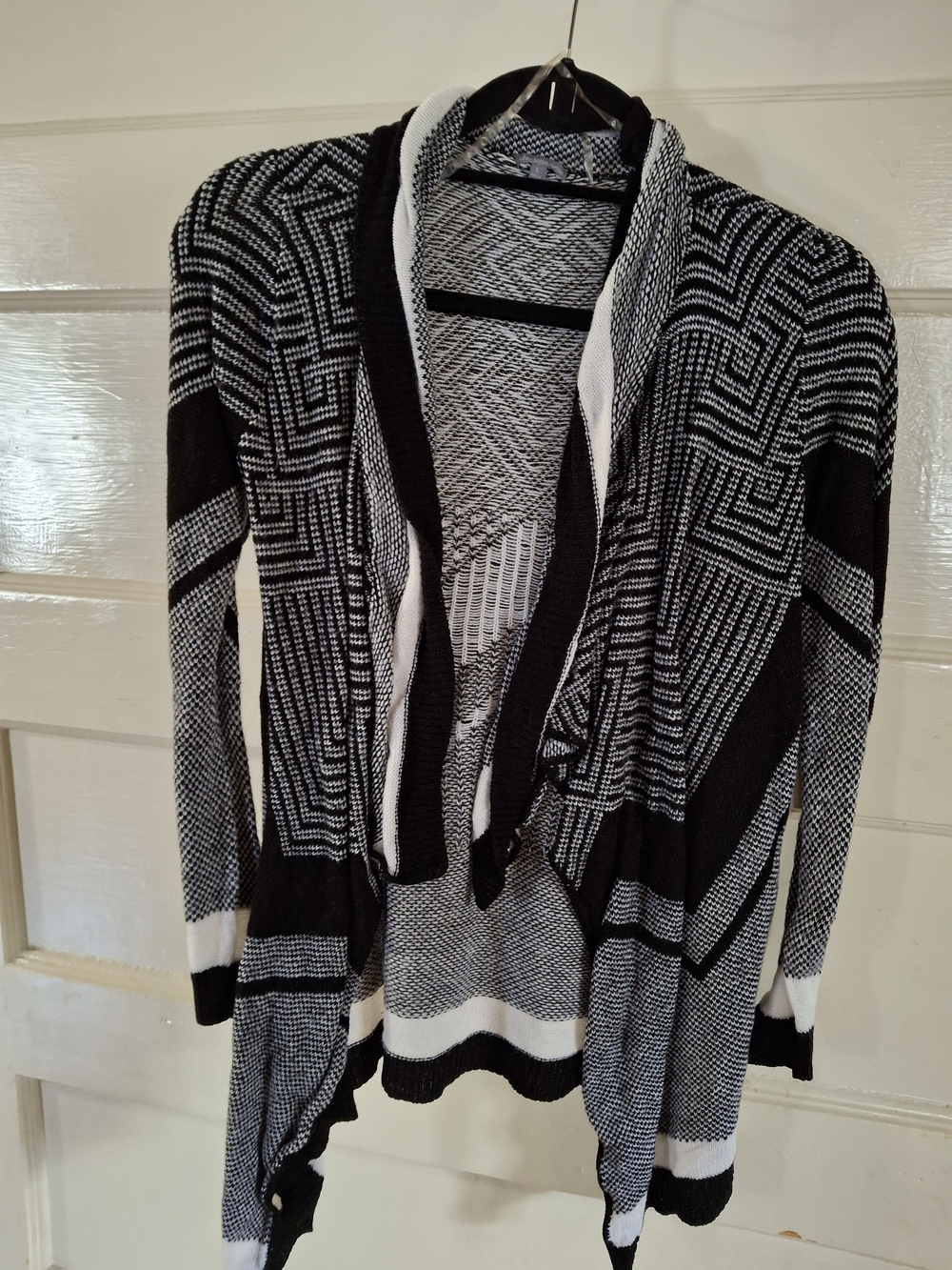 Charlotte Russe Black White Draped Open Cardigan Size L (MIS 562)